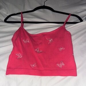 Pink Butterfly Embroidered Women's Top